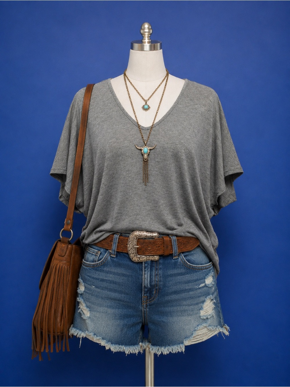 Women’s Gray Oversized Dolman Sleeve Top Soft Casual Relaxed Fit Blouse Size S